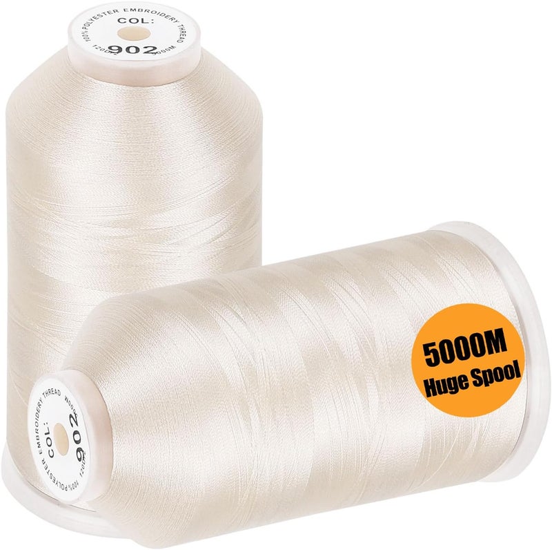 New brothread - 2 Huge Spools 5000M Each Polyester Embroidery Machine Thread 40WT for Commercial and Domestic Machines - Ivory - Image 1